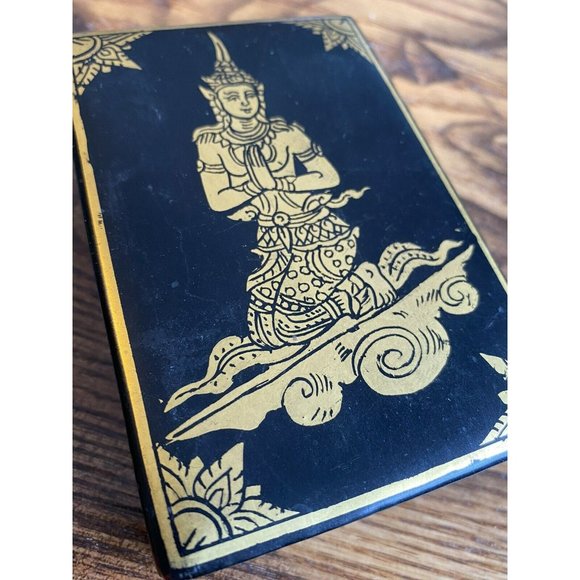 Vintage Black Lacquer Decorative Box w/ Gilt Design Balinese Dancer 4.5"x3"x1.5" - Picture 11 of 16